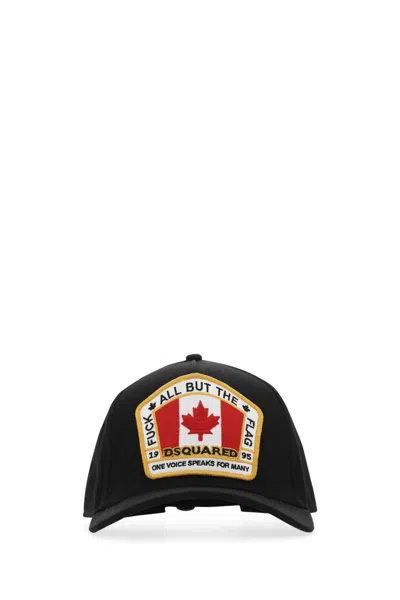Dsquared2 Flag Patch Cotton Canvas Baseball Hat In Black