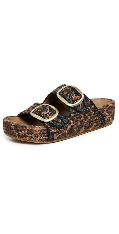 Loeffler Randall Theo Leopard-print Raffia Dual-buckle Slide Sandals In Leopard/black