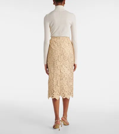 Oscar De La Renta Foiled Guipure Lace Midi Skirt In Gold
