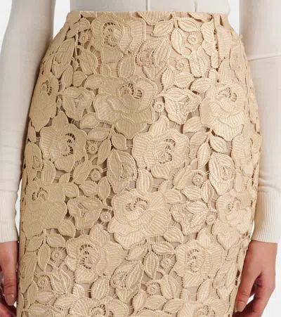 Oscar De La Renta Foiled Guipure Lace Midi Skirt In Gold