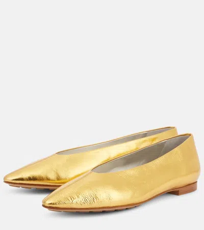 Bottega Veneta Gold Sofia Ballerina Flats In Gold