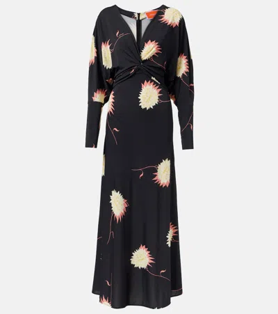 La Doublej Xx Floral Jersey Maxi Dress In Derby Black