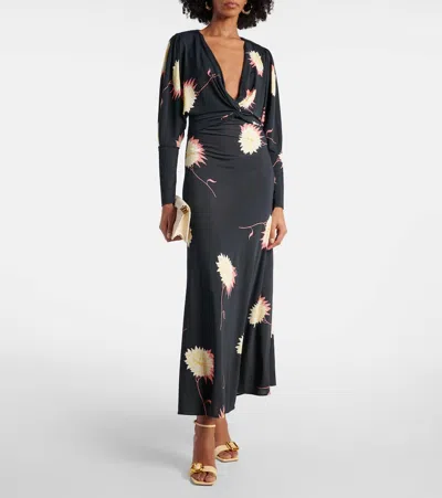 La Doublej Xx Floral Jersey Maxi Dress In Derby Black