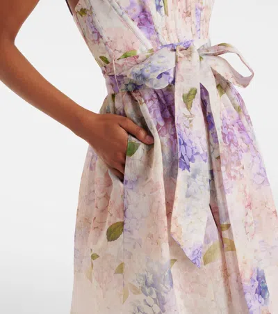 Zimmermann Dawning Floral Belted Midi Dress In Multi Hydrangea