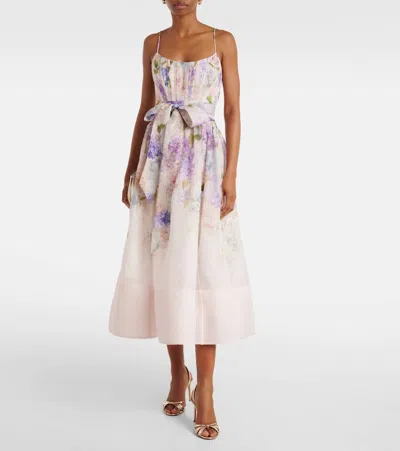 Zimmermann Dawning Floral Belted Midi Dress In Multi Hydrangea