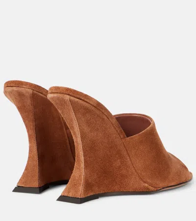 Paris Texas Nina Suede Wedge Mules In Brown