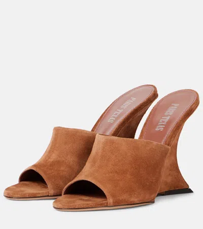 Paris Texas Nina Suede Wedge Mules In Brown