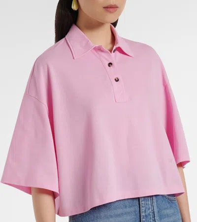 Bottega Veneta Short Sleeve Cropped Polo Shirt In Pink