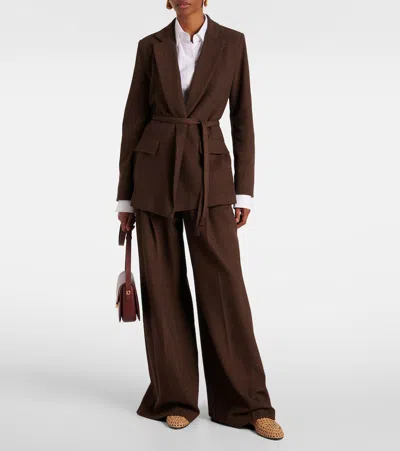 Max Mara Palazzo Trousers In Jacquard Jersey In Brown