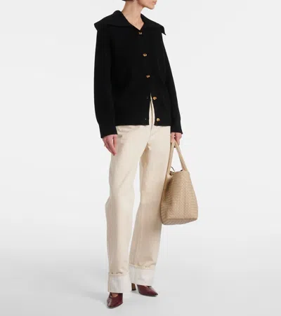 Bottega Veneta Wool Cardigan Gold-tone Buttons In Black