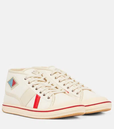 Bottega Veneta Summer Canvas Leather High-top Sneakers In White