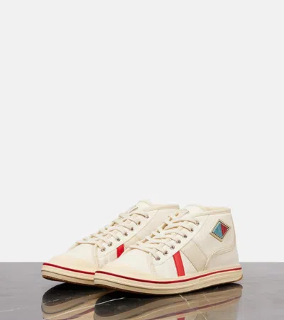 Bottega Veneta Summer Canvas Leather High-top Sneakers In White