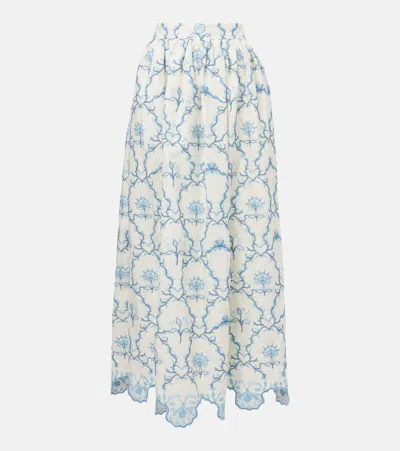 Agua By Agua Bendita Tangelo Embroidered Linen Maxi Skirt In White