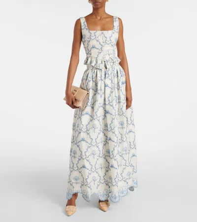 Agua By Agua Bendita Tangelo Embroidered Linen Maxi Skirt In White