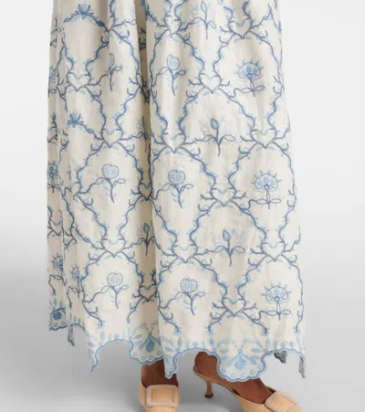 Agua By Agua Bendita Tangelo Embroidered Linen Maxi Skirt In White