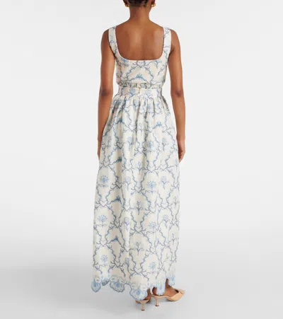 Agua By Agua Bendita Tangelo Embroidered Linen Maxi Skirt In White