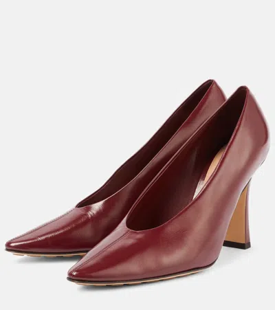 Bottega Veneta Leather Stiletto Sporty Pumps In Burgundy