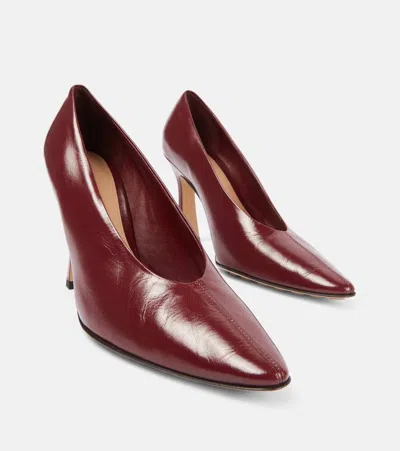 Bottega Veneta Leather Stiletto Sporty Pumps In Burgundy
