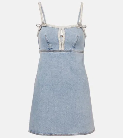Self-portrait Denim Pearl Mini Dress In Blue