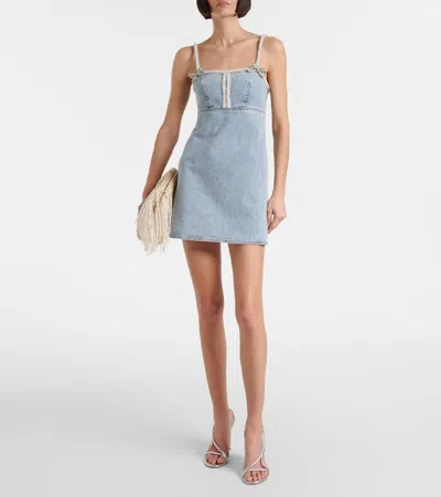 Self-portrait Denim Pearl Mini Dress In Blue