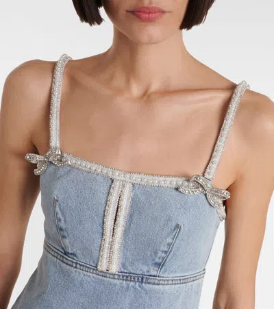 Self-portrait Denim Pearl Mini Dress In Blue