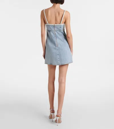 Self-portrait Denim Pearl Mini Dress In Blue