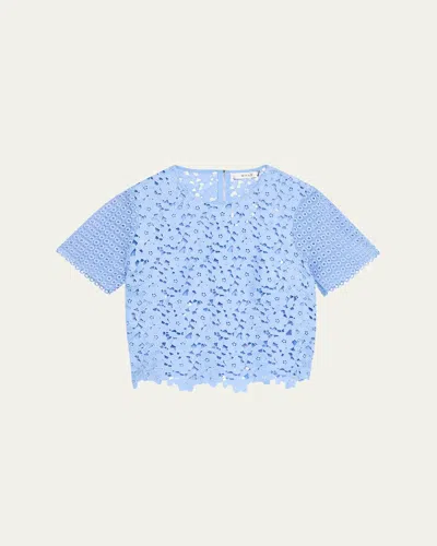 Milly Floral Geo Combo Lace Short Sleeve Top In Sky Blue