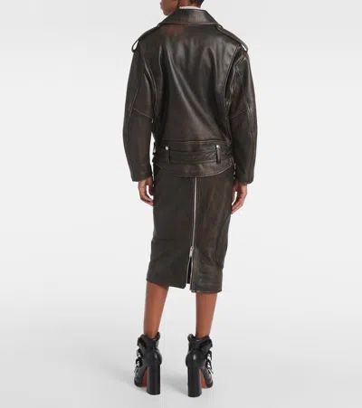 Alexander Mcqueen Leather Biker Jacket In Brown