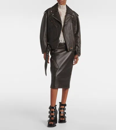 Alexander Mcqueen Leather Biker Jacket In Brown
