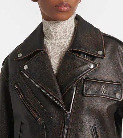 Alexander Mcqueen Leather Biker Jacket In Brown