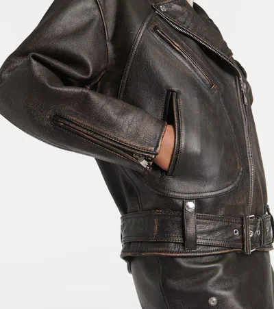 Alexander Mcqueen Leather Biker Jacket In Brown