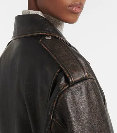 Alexander Mcqueen Leather Biker Jacket In Brown
