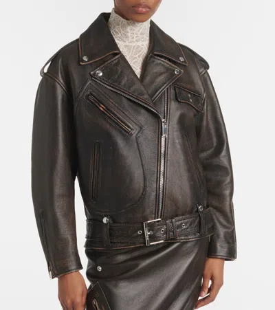 Alexander Mcqueen Leather Biker Jacket In Brown
