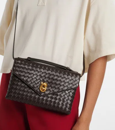 Bottega Veneta Women Knot Lock Leather Shoulder Bag With Intrecciato Motif In Brown