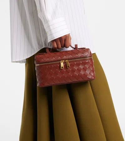 Bottega Veneta Women Bang Bang Leather Vanity-case With Intrecciato Motif In Brown