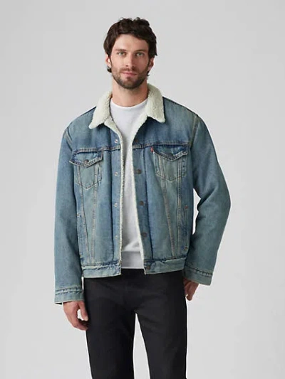 Levi's Sherpa Trucker Jacket Blue In Mustard