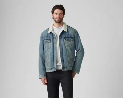 Levi's Sherpa Trucker Jacket Blue In Mustard