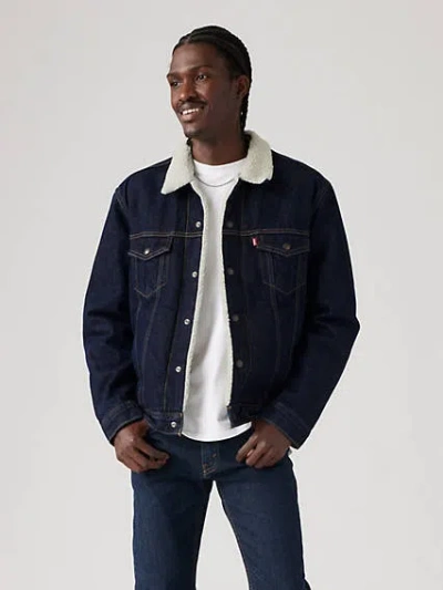 Levi's Type Iii Fleece Lined Denim Trucker Jacket In Juniper Rinse