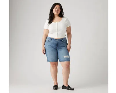 Levi's Plus Size Mid Length Distressed Denim Shorts In White