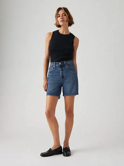 Levi's 501 Mid-thigh High Rise Straight Fit Denim Shorts In Blue