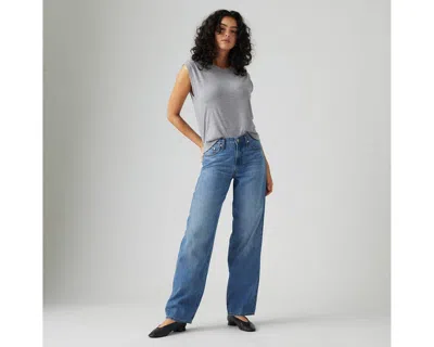 Levi's Womens Heavy Check Baggy Dad Straight-leg Denim And Linen Jeans In Blue