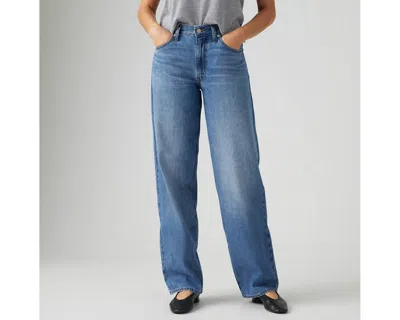 Levi's Womens Heavy Check Baggy Dad Straight-leg Denim And Linen Jeans In Blue