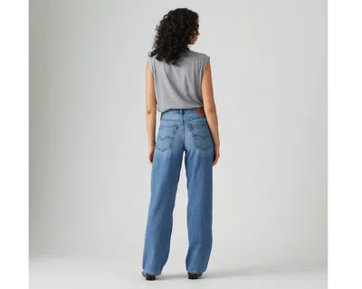 Levi's Womens Heavy Check Baggy Dad Straight-leg Denim And Linen Jeans In Blue