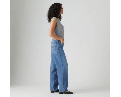 Levi's Womens Heavy Check Baggy Dad Straight-leg Denim And Linen Jeans In Blue