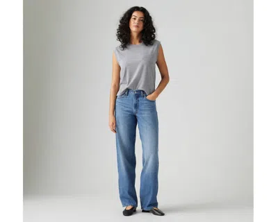 Levi's Womens Heavy Check Baggy Dad Straight-leg Denim And Linen Jeans In Blue