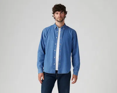 Levi's Shirts Man Levis A7210 0025 Authentic Button Down Woodrow Mid Wash In Blue