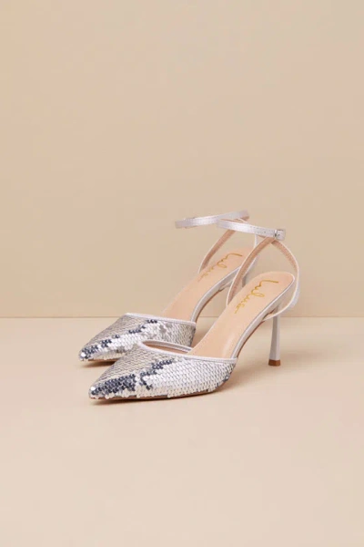 Lulus Arley Silver Sequin Ankle Strap Pumps In Silver