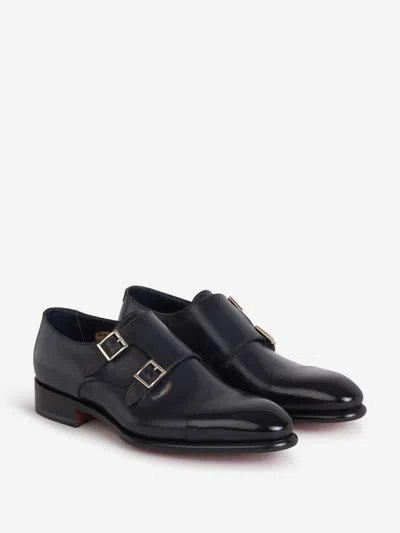 Santoni Ira Double Monk Strap Shoe In Black