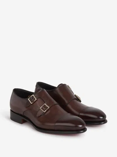 Santoni Ira Double Monk Strap Shoe In Brown