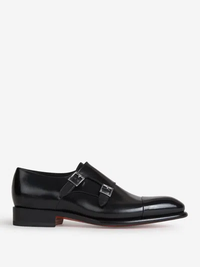 Santoni Ira Double Monk Strap Shoe In Black